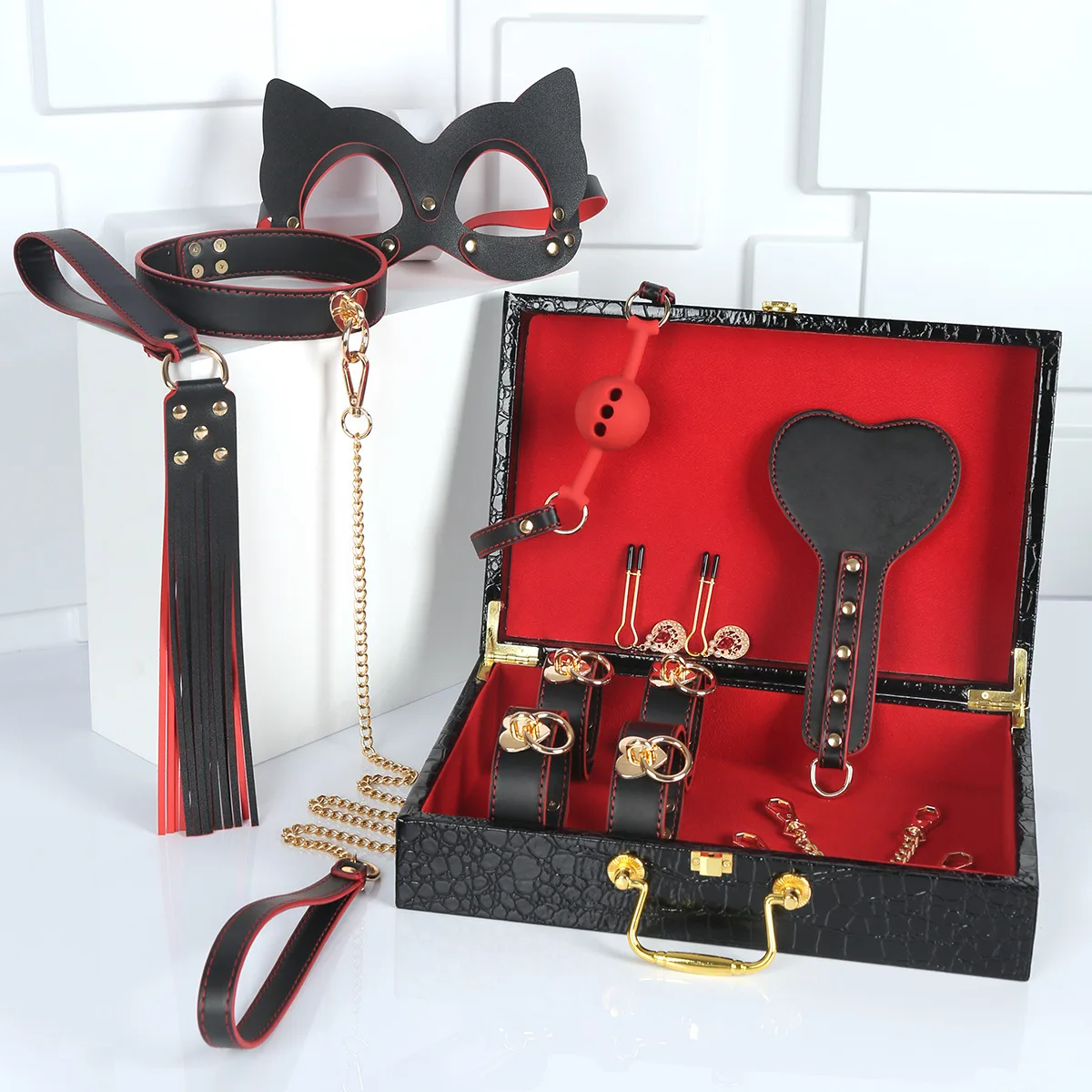SMOOTH XQ-7824683 Black-Red 8-Piece Bondage Set
