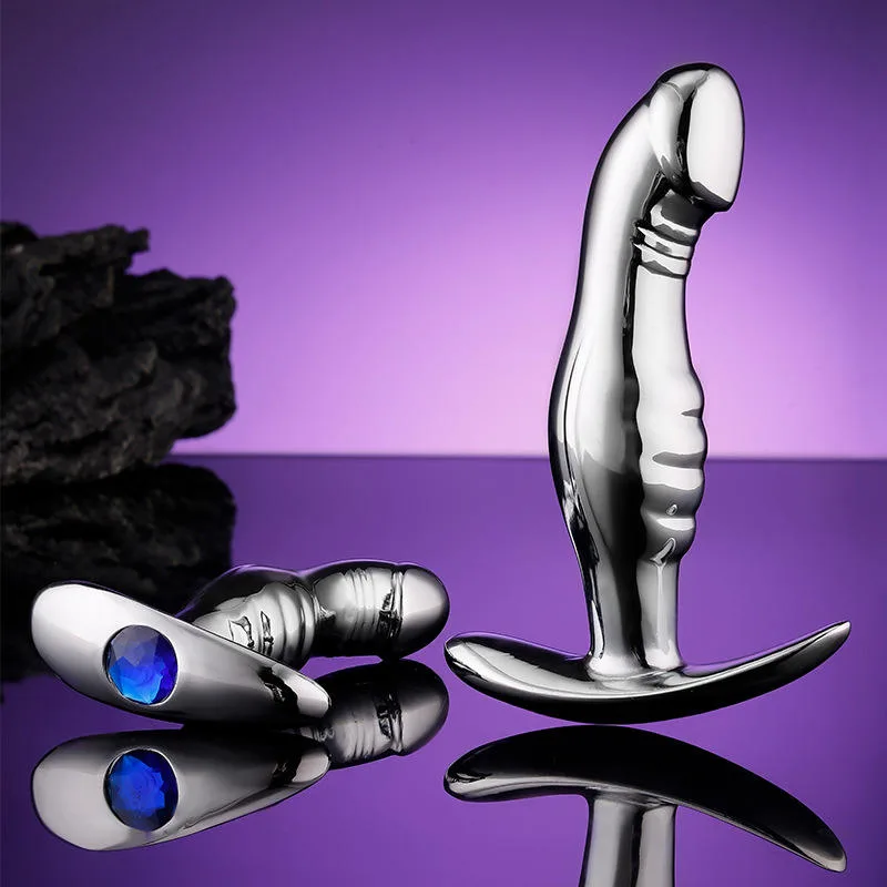 RY-254 Stainless-Steel Curved Anal Plug: S-L, Six Gem Colors