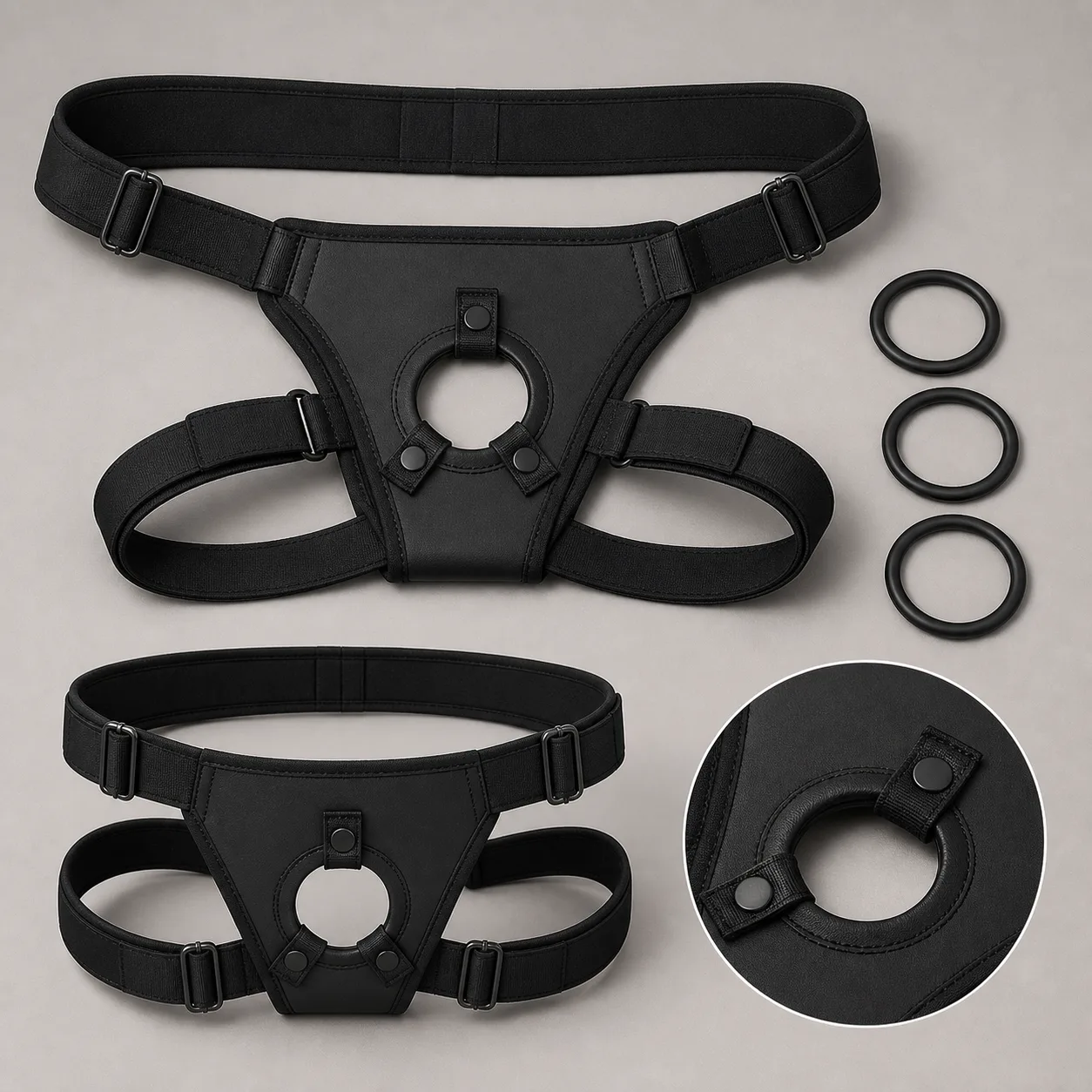 Adjustable Waist-and-Thigh Strap-On Harness