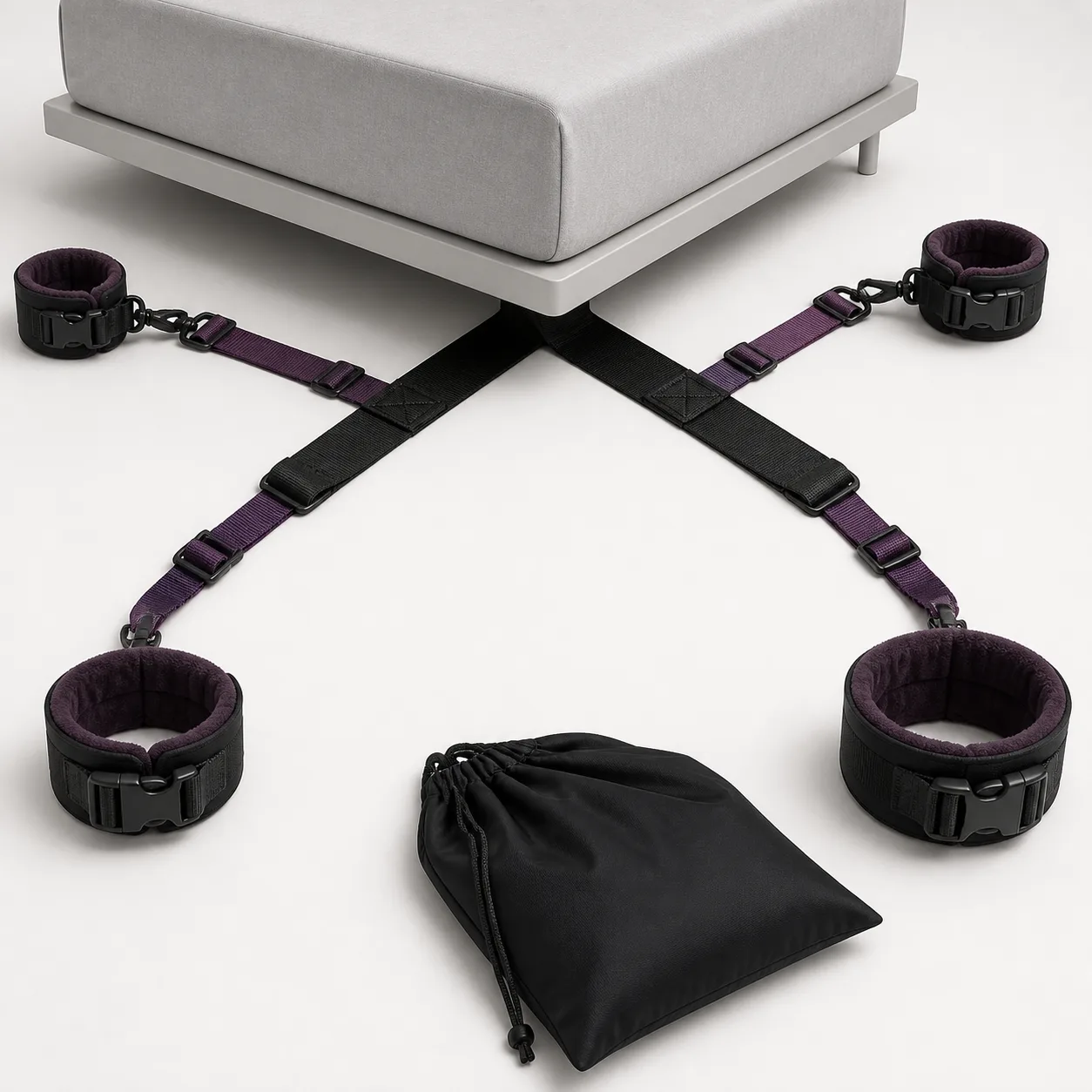 Adjustable Under-Bed Restraint System with Four Padded Cuffs