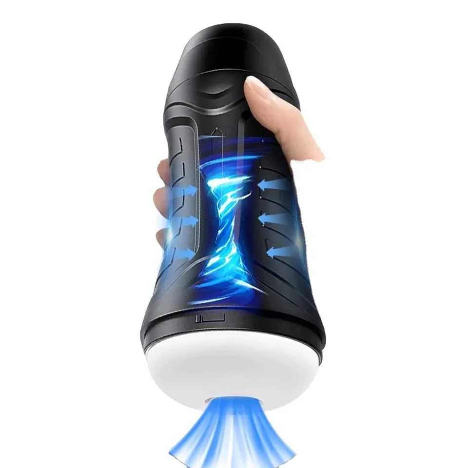 Black Air-Suction and Vibration Stroker with Removable Sleeve