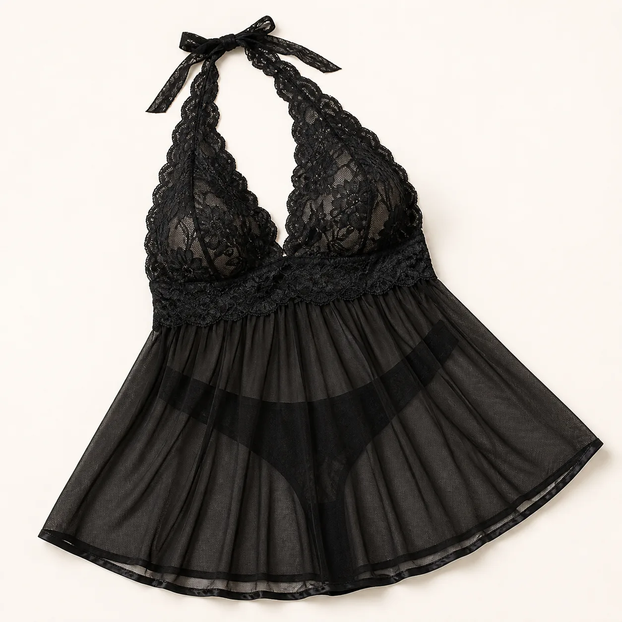 D5016 Plus-Size Lace Halter Babydoll: S-5XL, 4 Colours