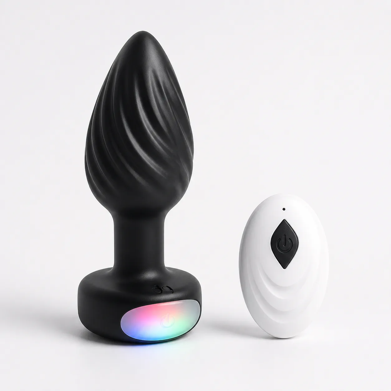 Black Threaded Prostate Massager with RGB-Window Safety Base and Oval Remote
