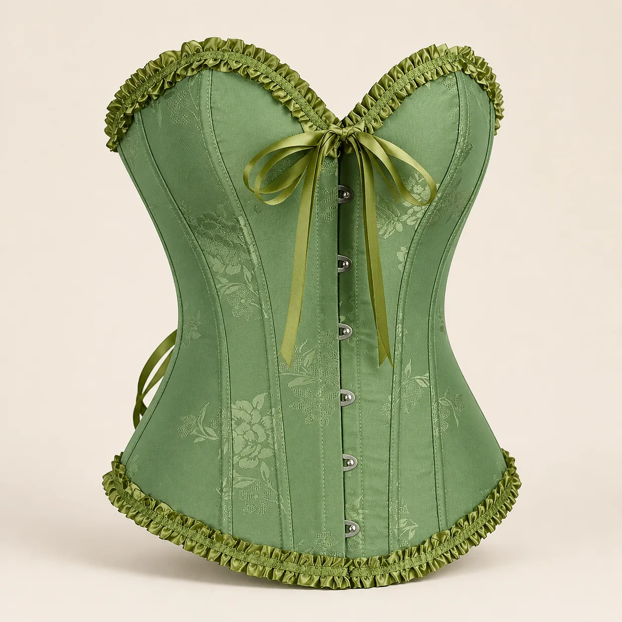 BoomYinGlam 318 Olive Ruffled Jacquard Overbust Corset