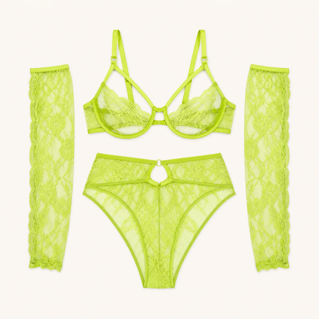 BSJ Neon-Lime Floral Lace Cutout Set: S-6XL