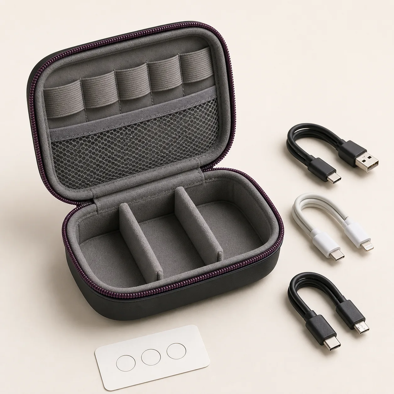Compact Hard-Shell Charging Cable Organizer Case