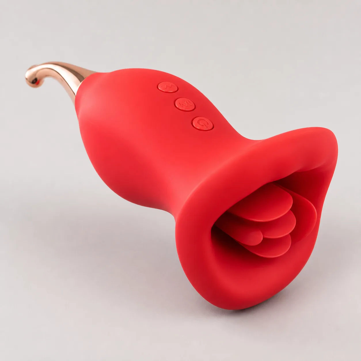 Coral Three-Function Cup Stimulator with Rose-Gold Curved Tail