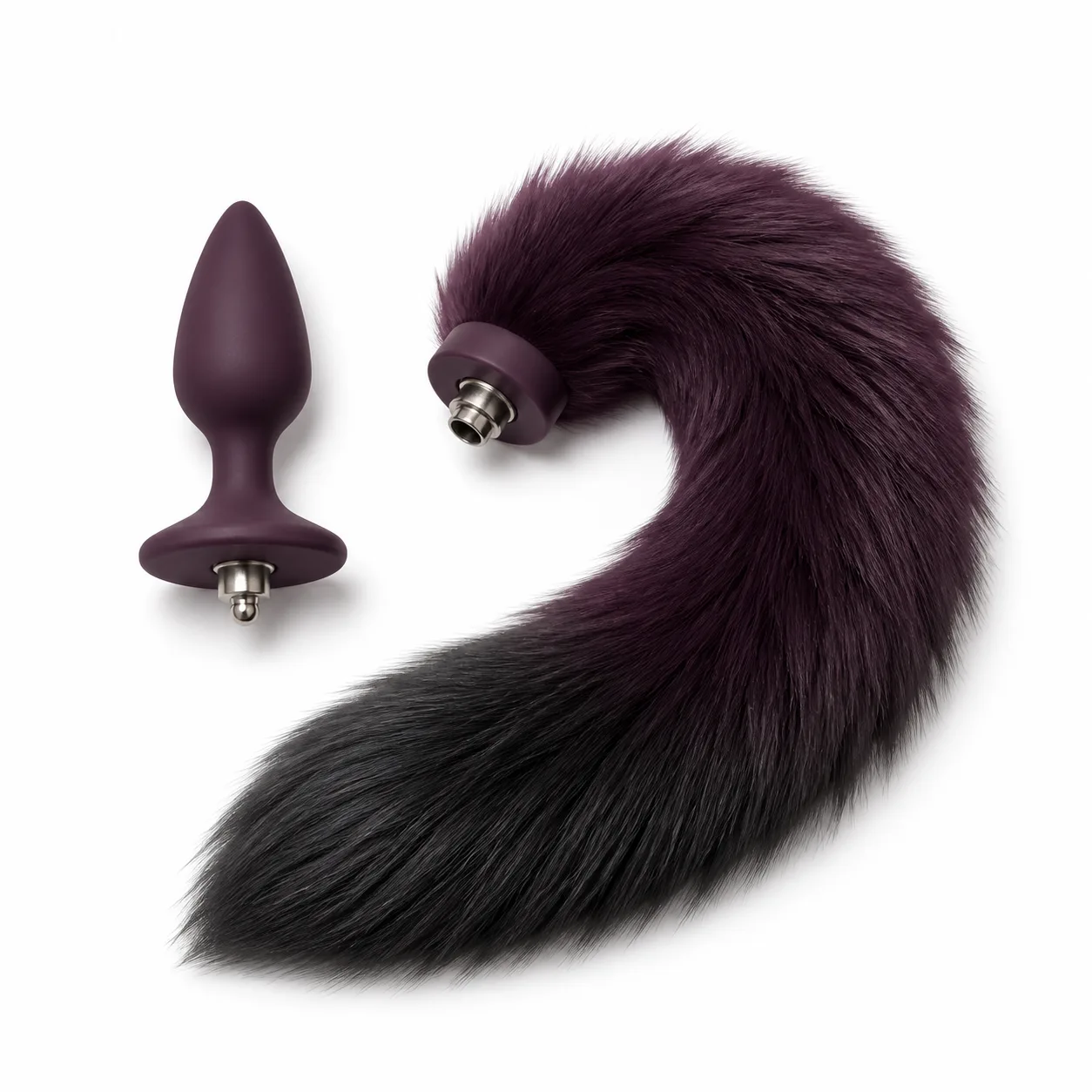 Detachable Faux-Fur Tail Anal Plug with Flared Base