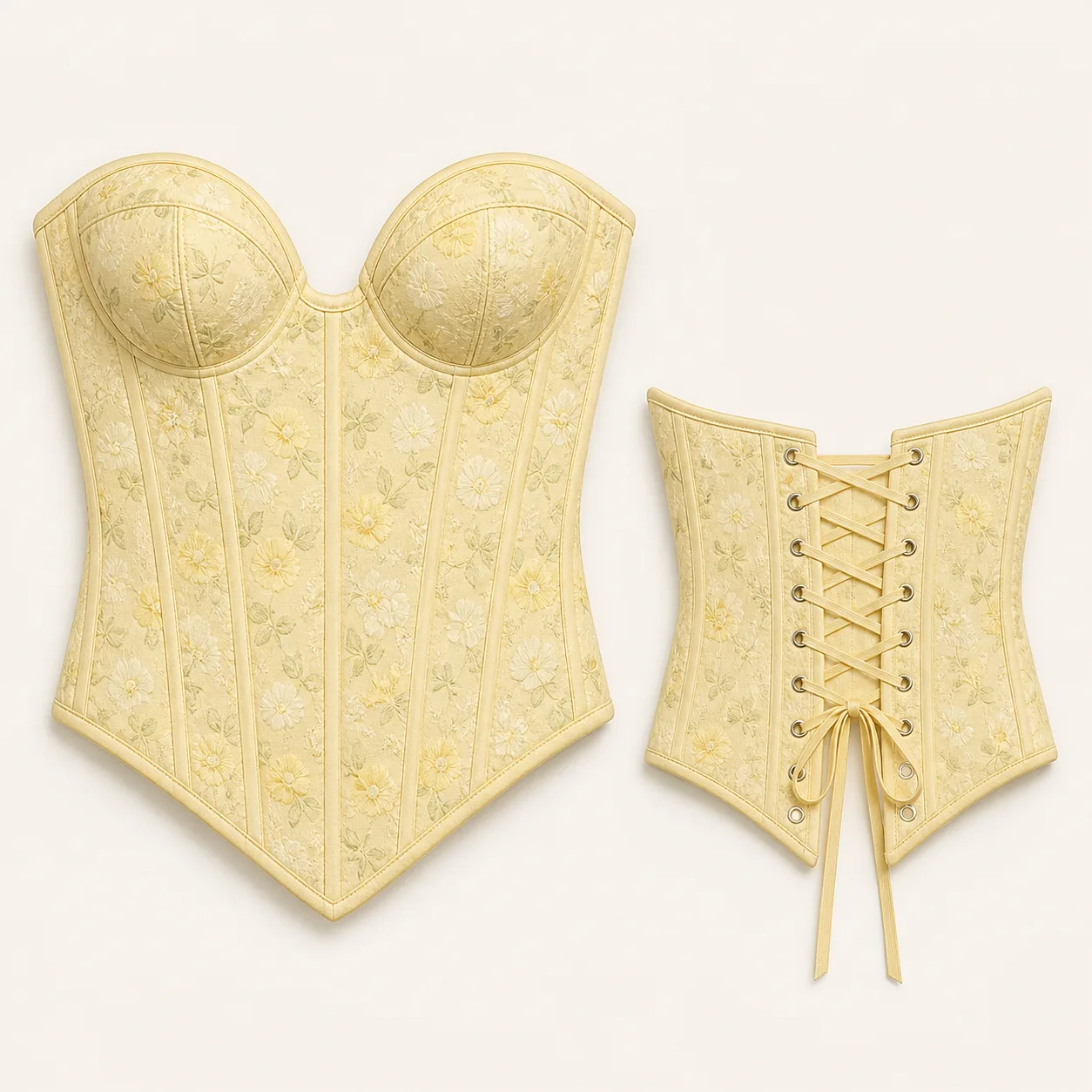 DL246 Lemon-Yellow Floral Corset Top: S-L