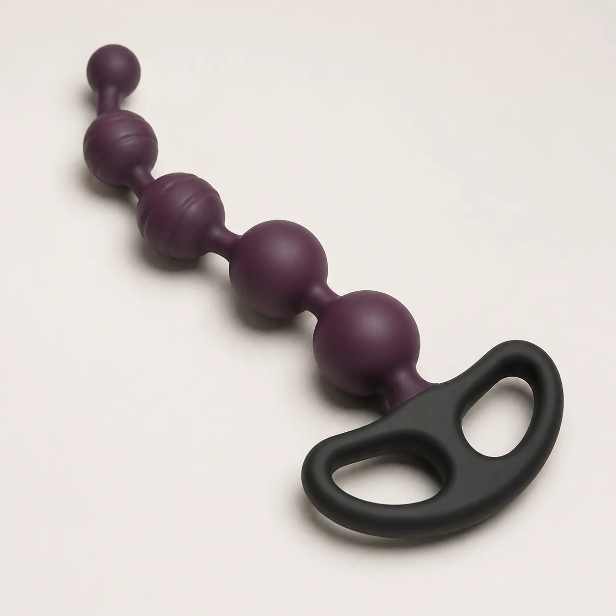 Five-Bead Twin-Ridge Mid-Section Anal Strand with Crescent Safety Handle