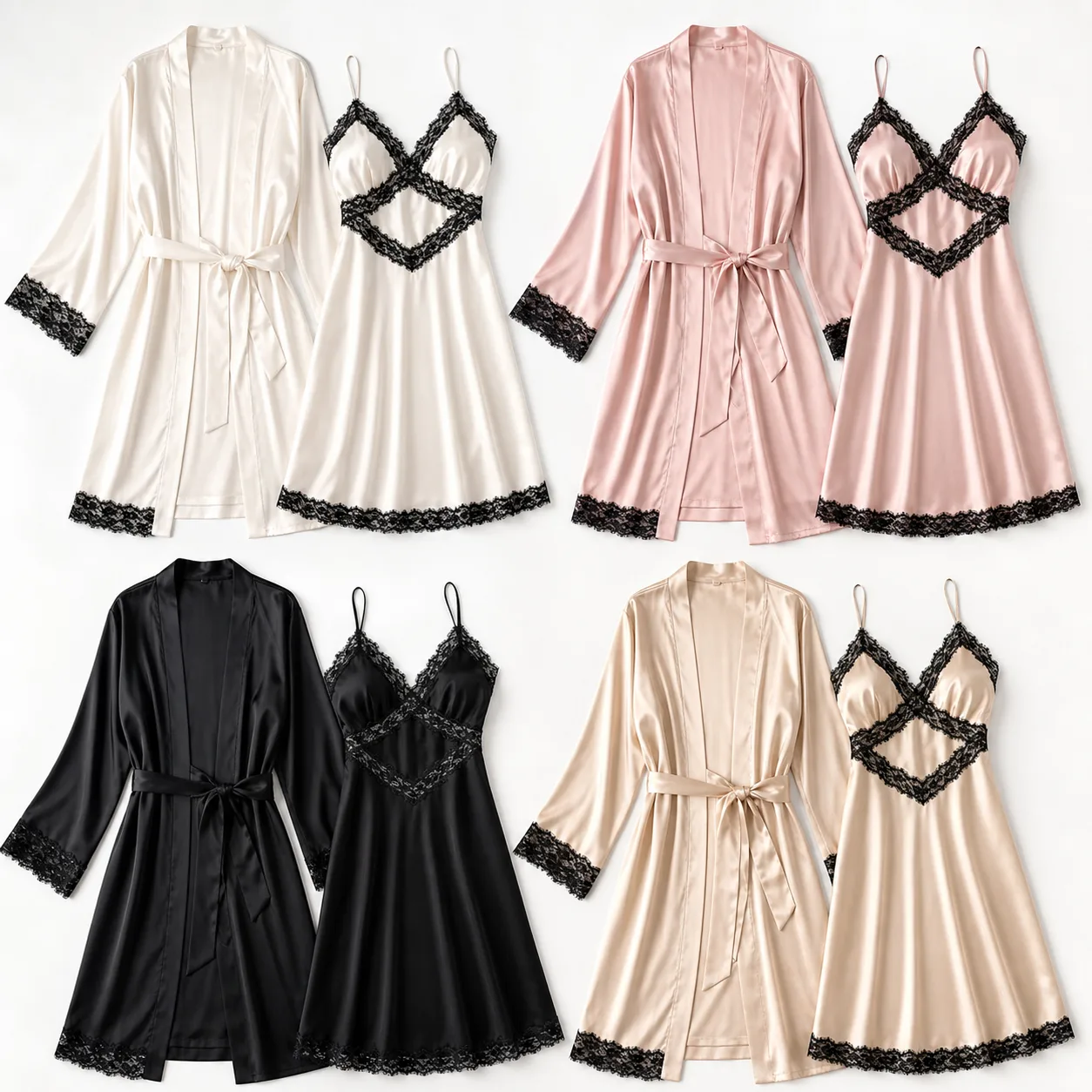 SMOOTH 26231 Palace Satin Cami Nightdress and Robe Set: 4 Colours