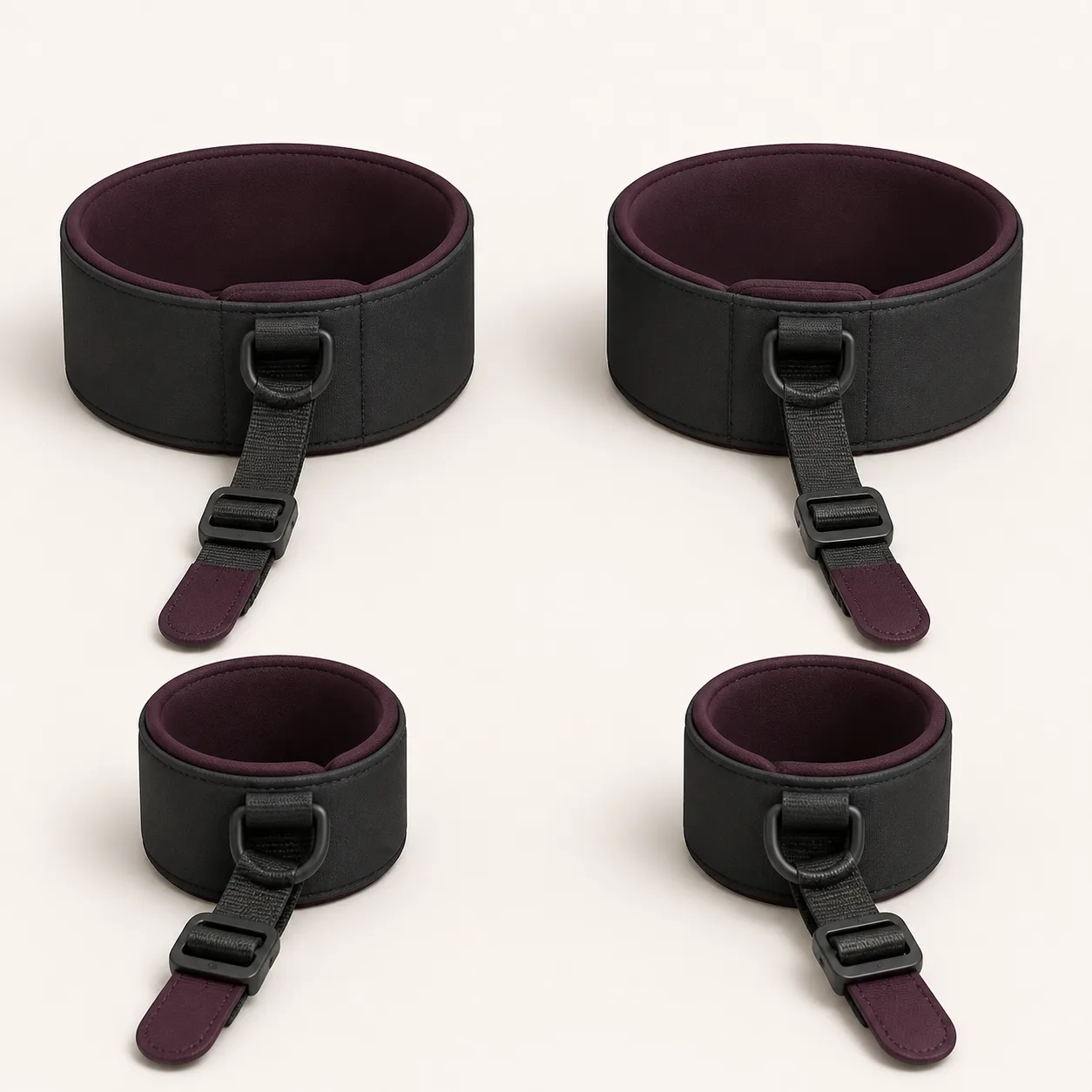Four-Cuff Quick-Pull Bondage Restraint Set with Indexed Fit Tabs