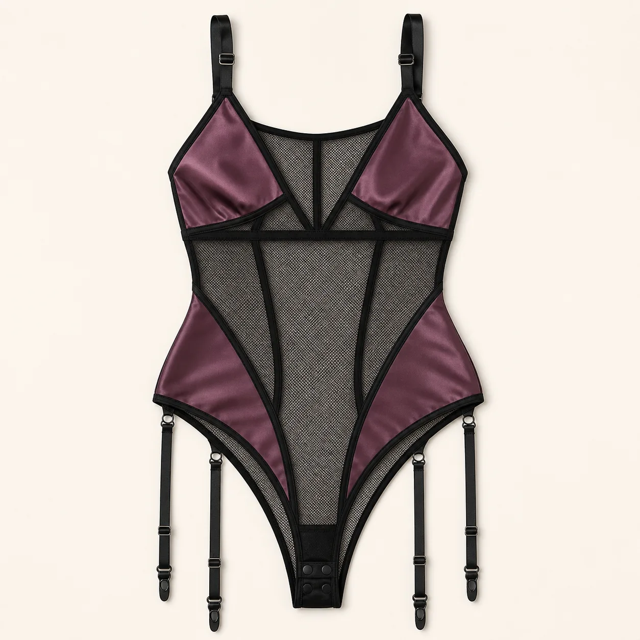Four-Panel Detachable-Garter Mesh Bodysuit