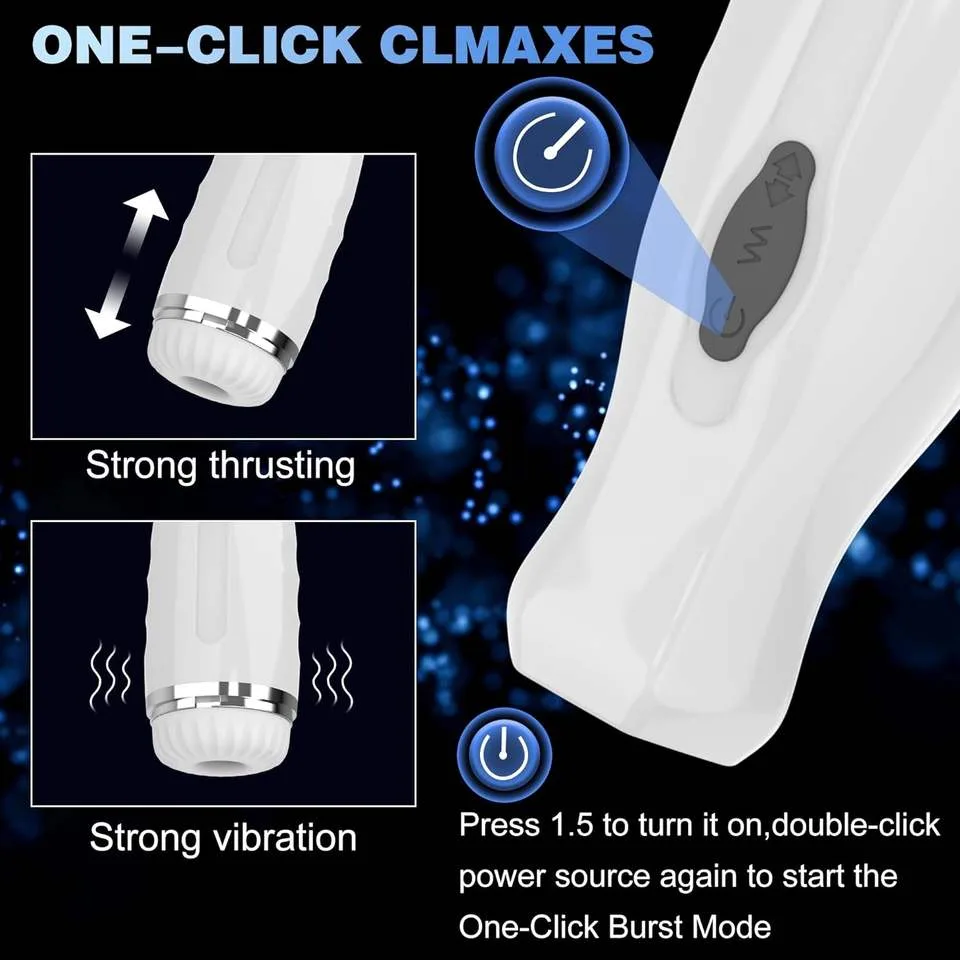 GM-382 Thrusting Suction Vibrating Male Masturbator: Black or White - Image 4