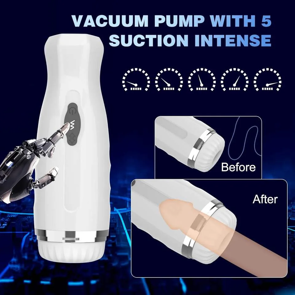 GM-382 Thrusting Suction Vibrating Male Masturbator: Black or White - Image 5