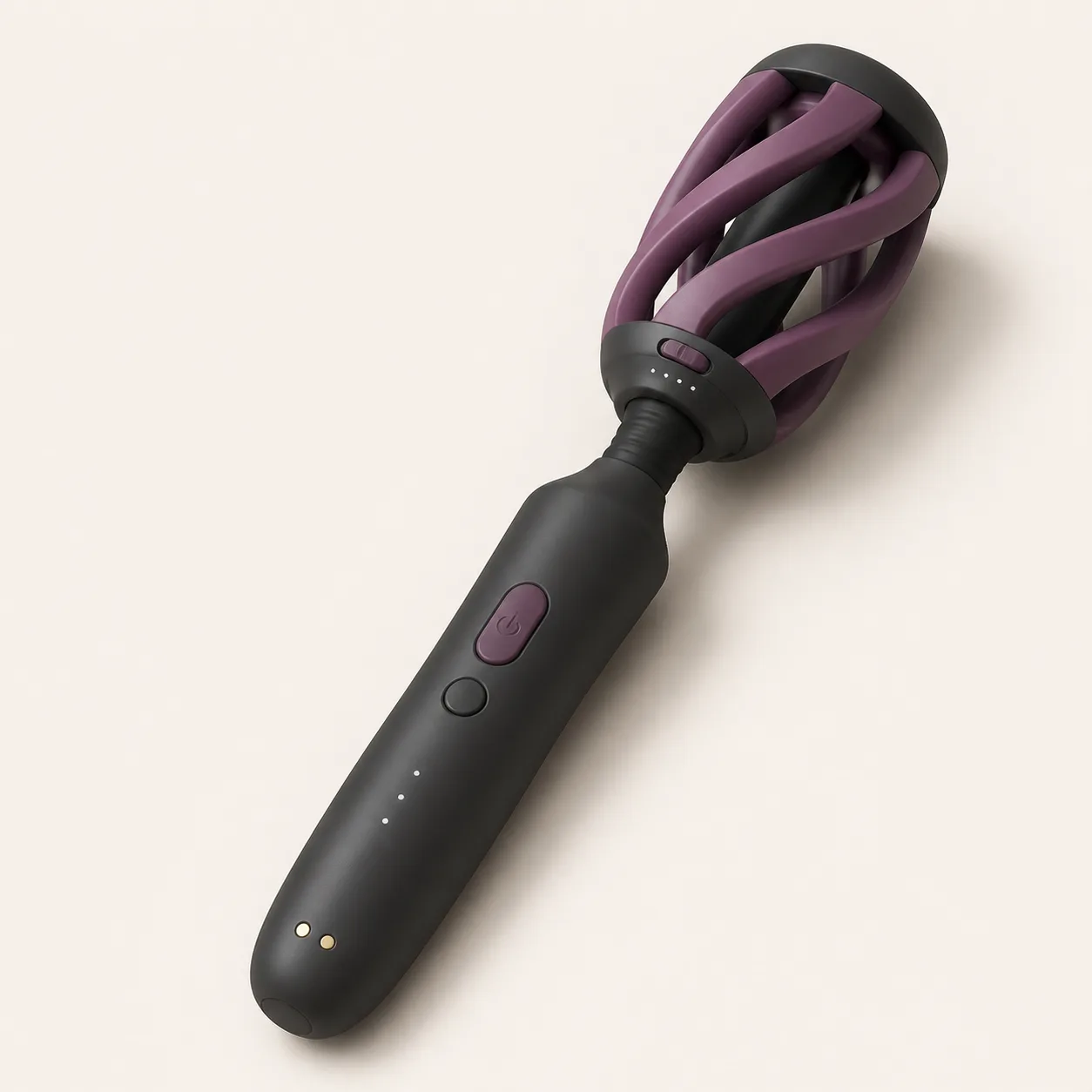 Helix-Cage Wand Massager with Torsion-Index Collar