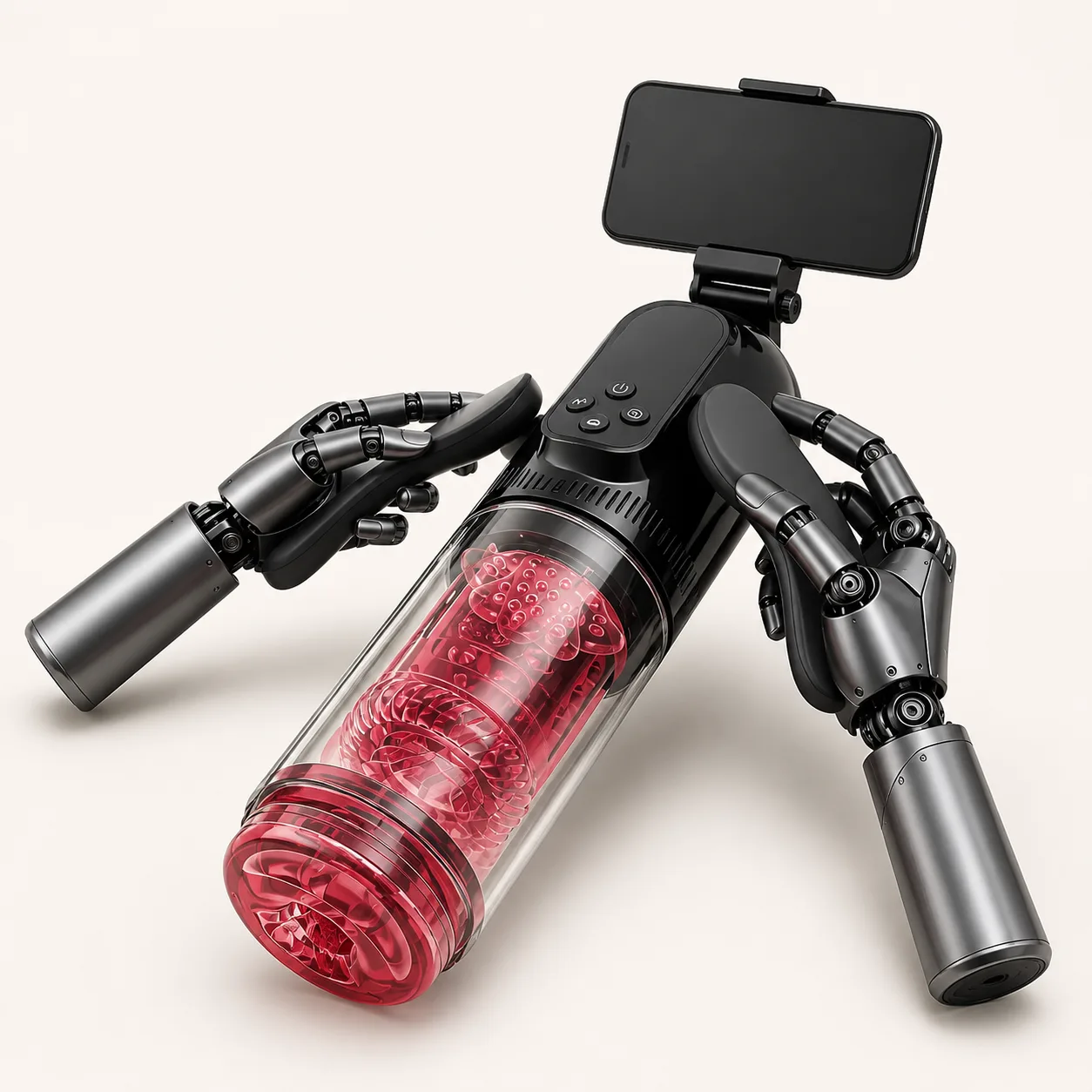 KRSJJ M1087 Black Dual-Handle Automatic Stroker with Phone Holder