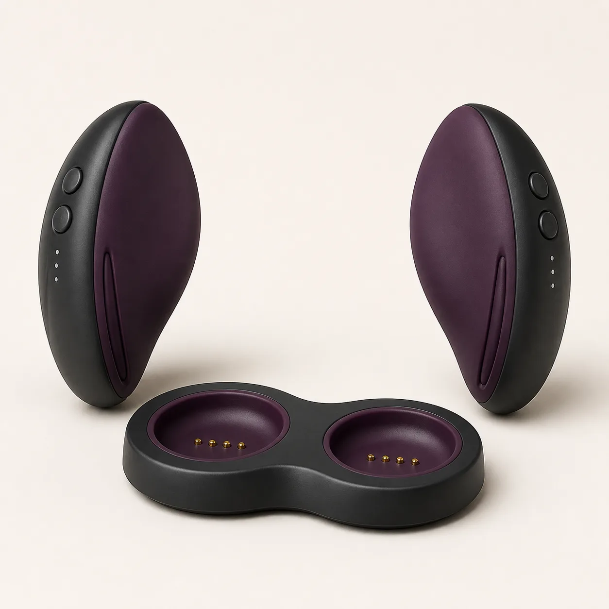 Mirrored Twin-Pod Couples Vibrator Set with Dual-Well Charging Dock