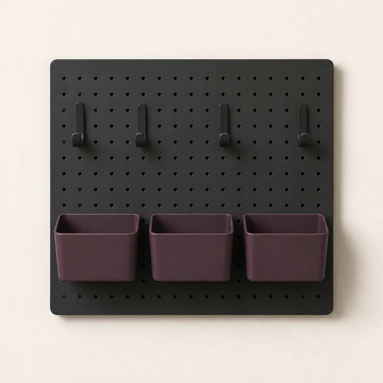Modular Wall-Mount Care-Supply Pegboard with 3 Opaque Bins