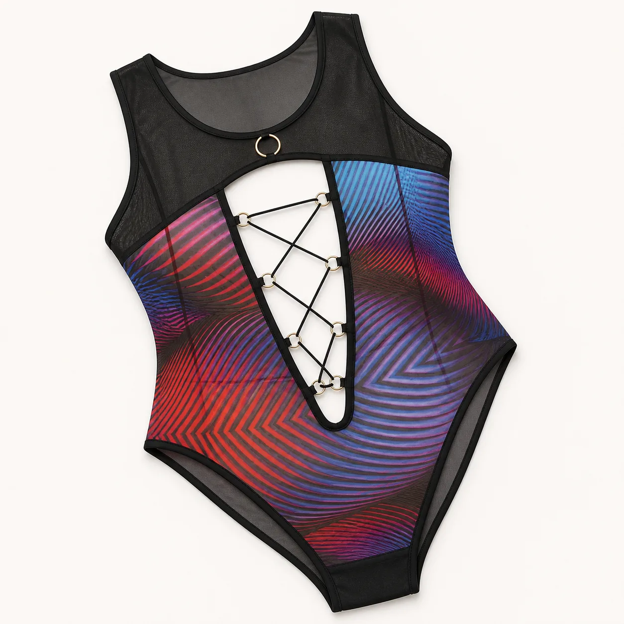 SH2209 Plus-Size Neon Geometric Mesh Teddy: XL, 3XL, 4XL