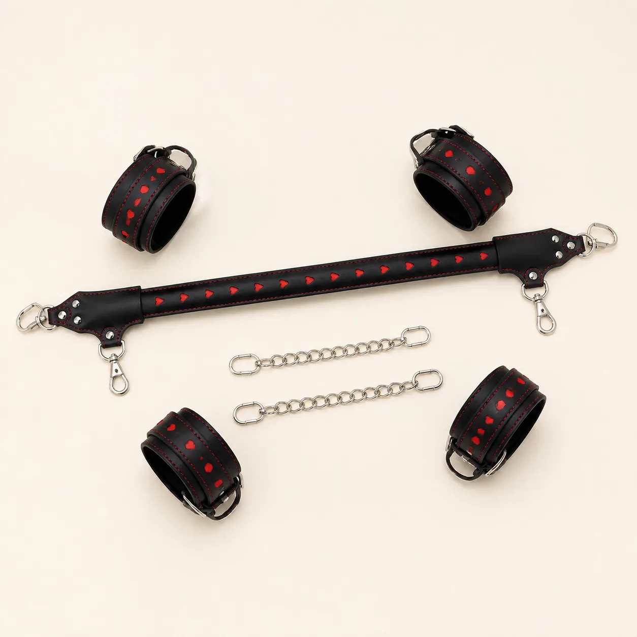 Ninghao NHBS-26013 Black Adjustable Stainless-Steel Spreader Bar and Four-Cuff Set