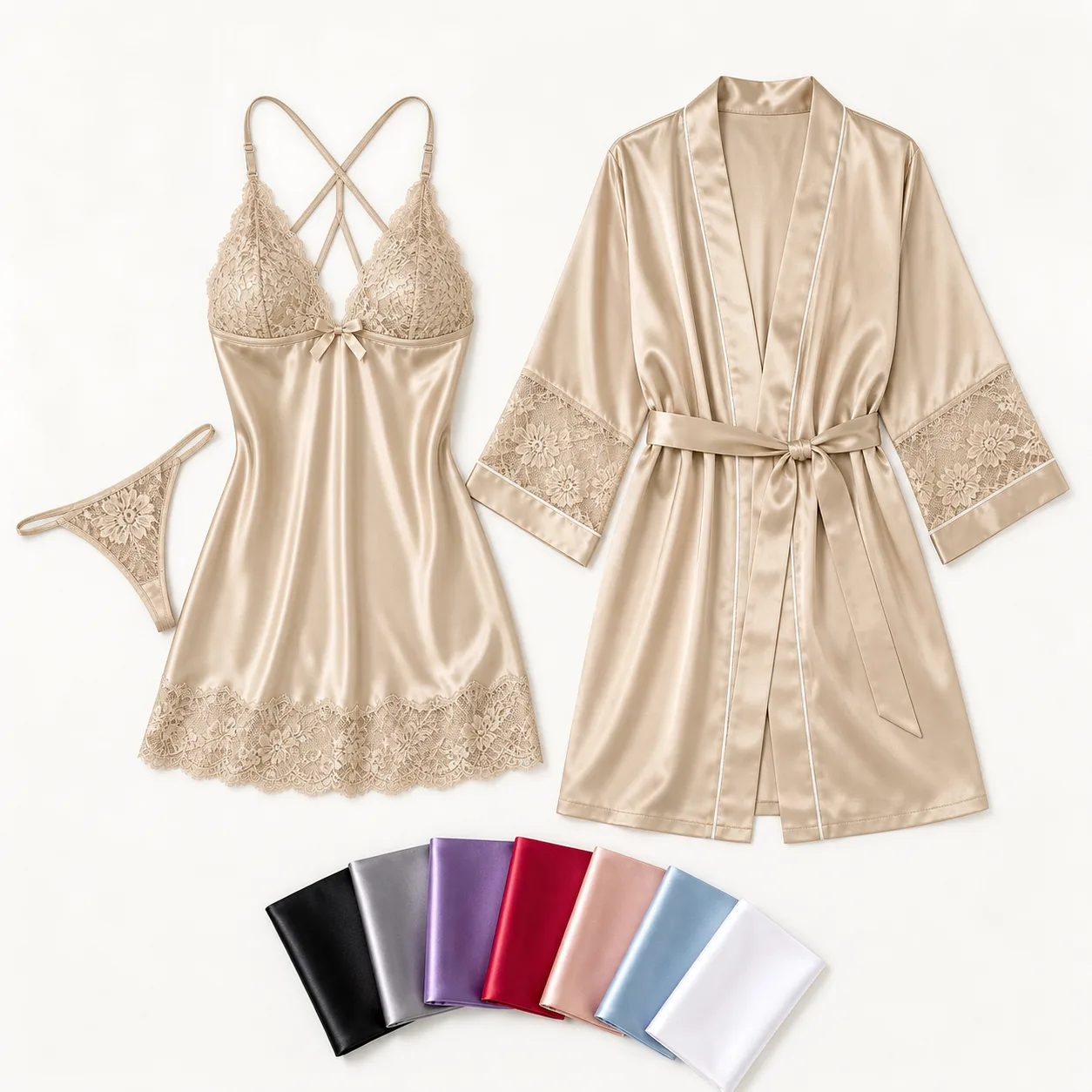 Xuanqi 1170 Lace Nightdress or Belted Robe: M-XL