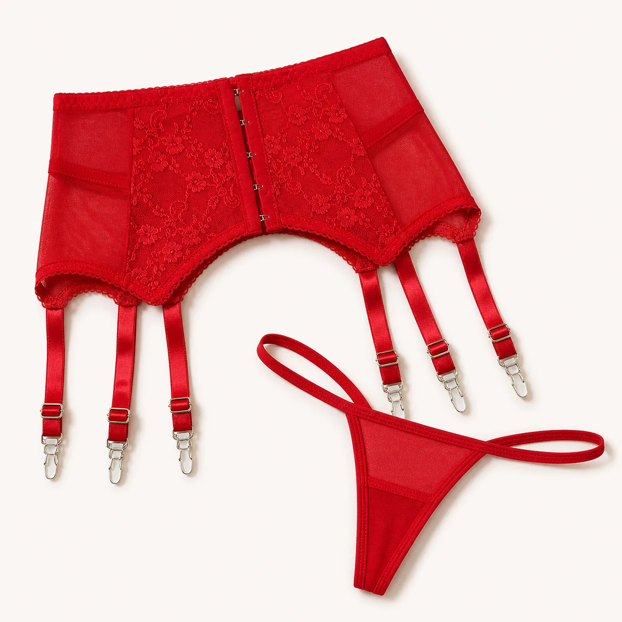 P5196 Lace Six-Strap Garter Set: XS-S to 3XL-4XL