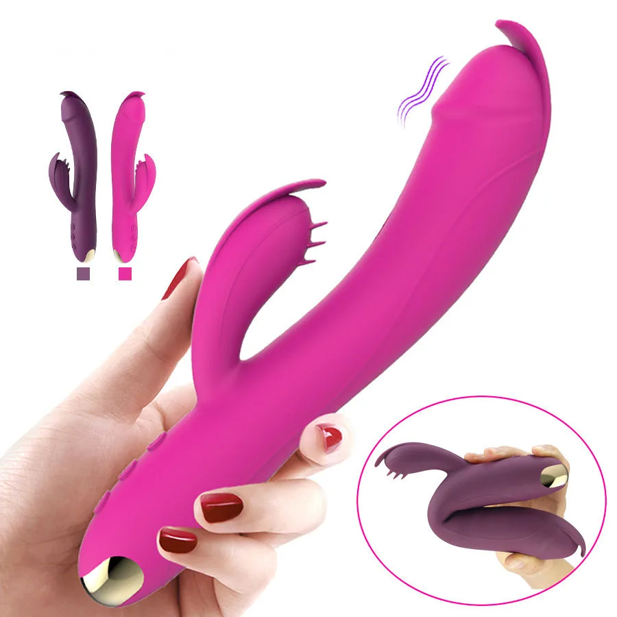 Pink Foldable Dual-Motor Rabbit Vibrator with Burst Button