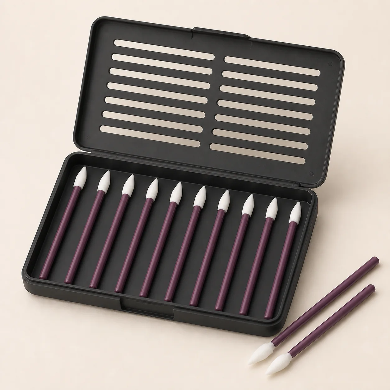 Pointed Foam Detail Swabs with Vented Case, 12-Pack