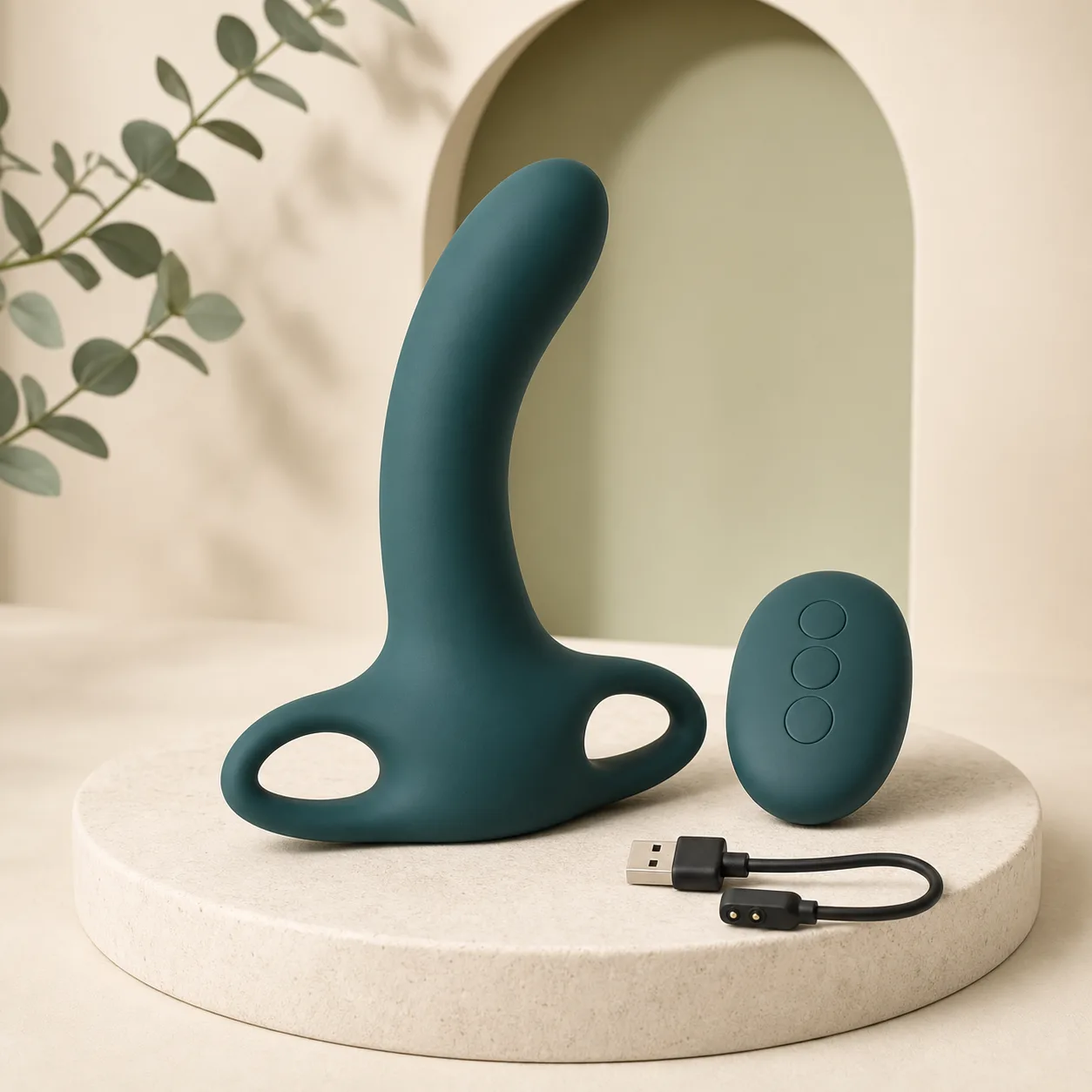 Remote Thrusting Prostate Massager with Wide Dual-Loop Base