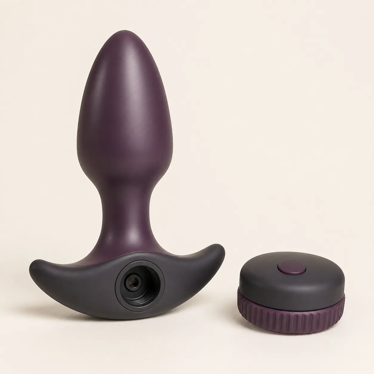 Removable Motor-Puck Tapered Anal Plug with Wide Twin-Wing Safety Base