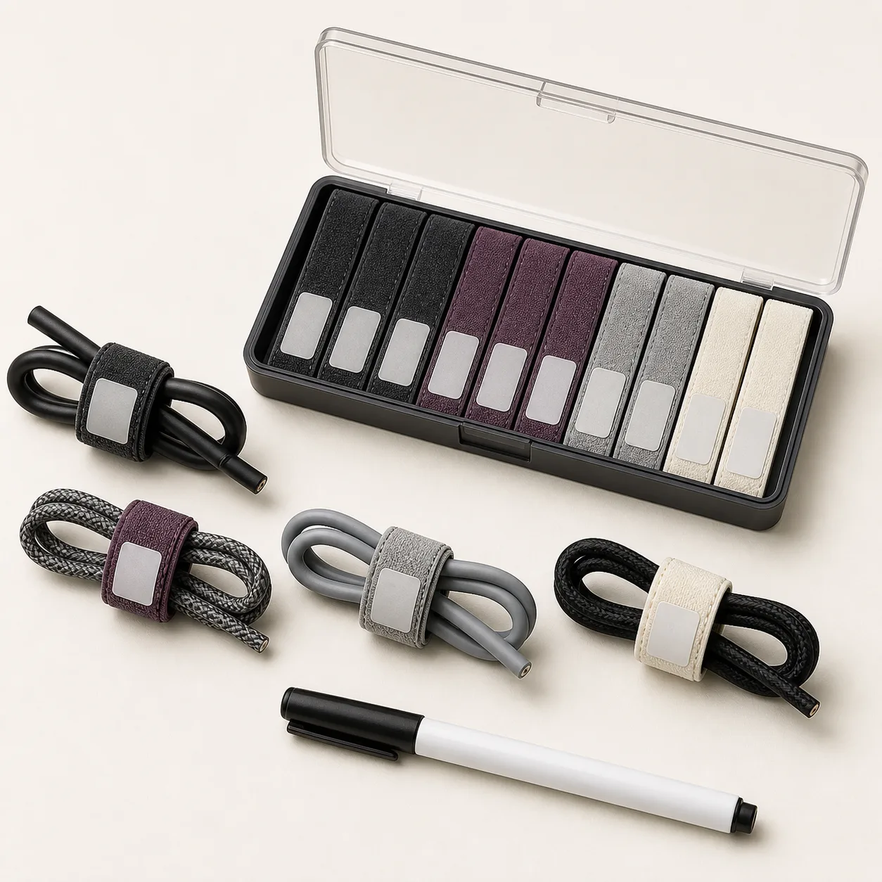 Reusable Writable Hook-and-Loop Charging Cable Labels