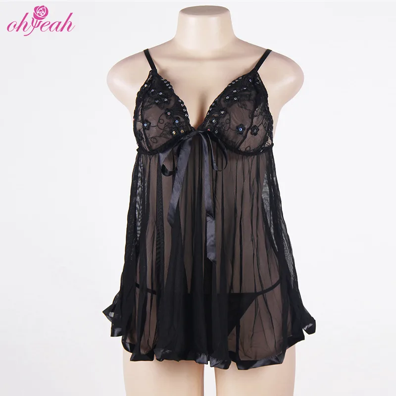 Ohyeah E2073 Embroidered Lace Mesh Babydoll