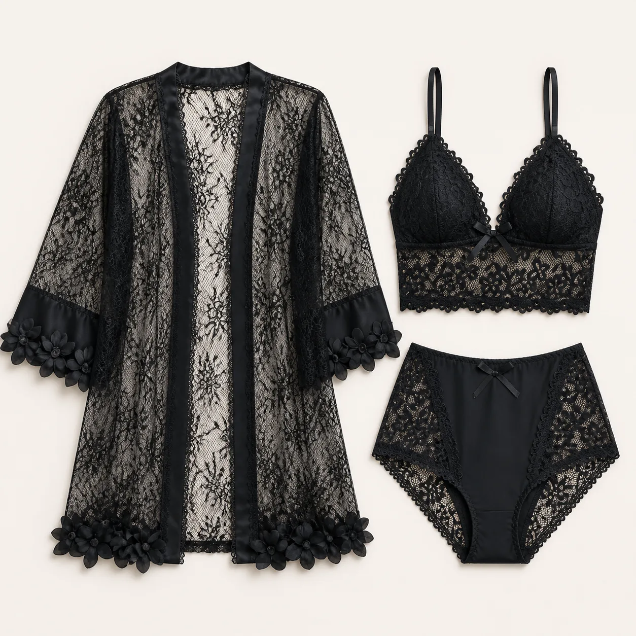 Craftsman SFY4103 Three-Piece Floral Lace Robe Set
