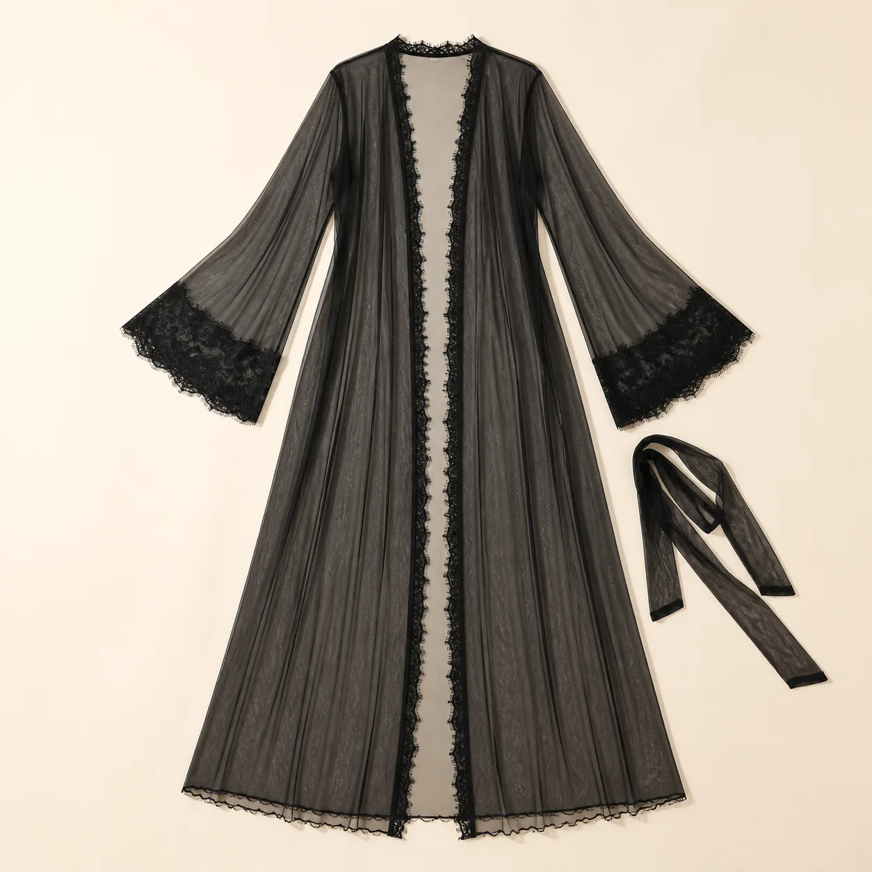Shimaer BAINA0410 Black Plus Size Long Lace Robe