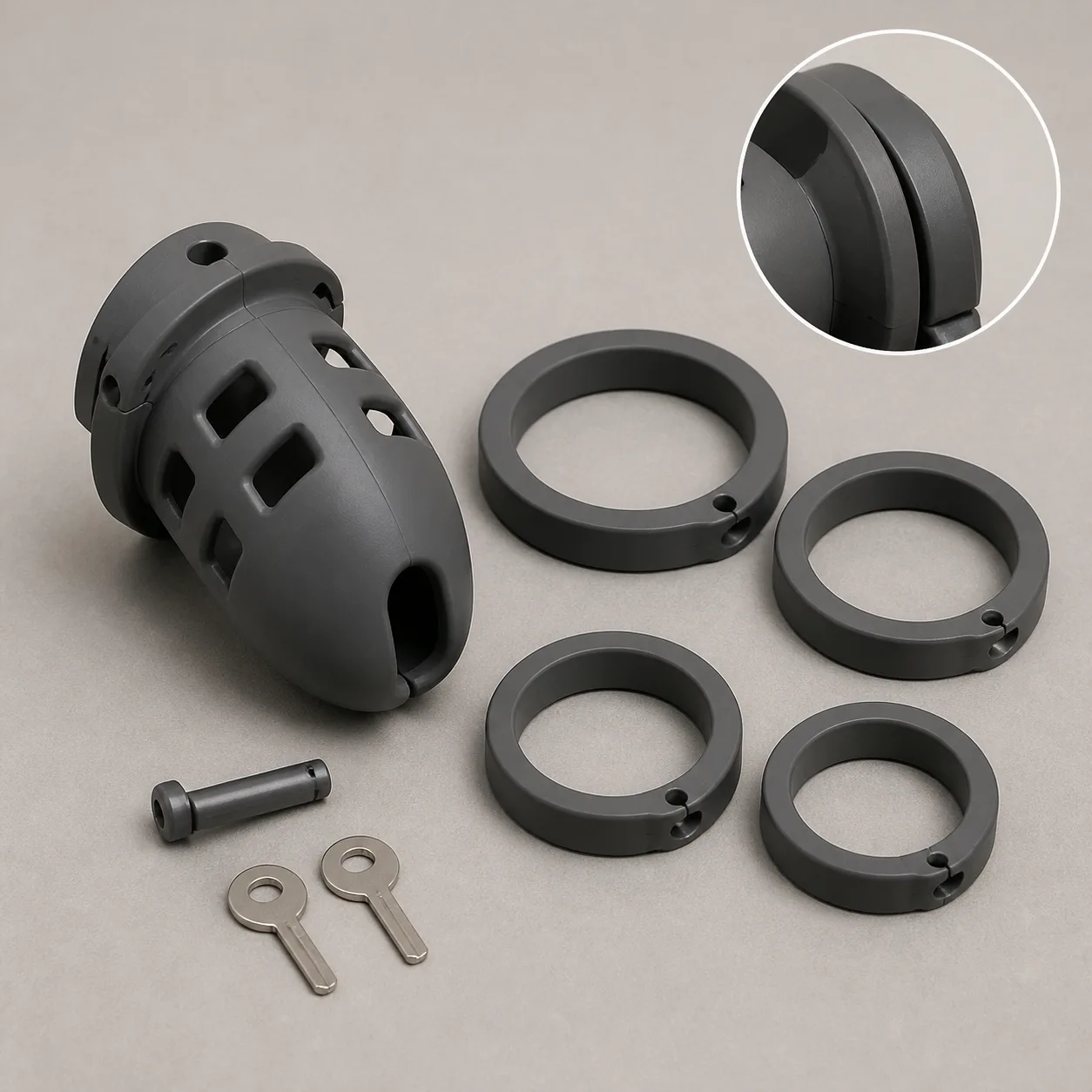 Short Vented Chastity Cage with Four Fit Rings