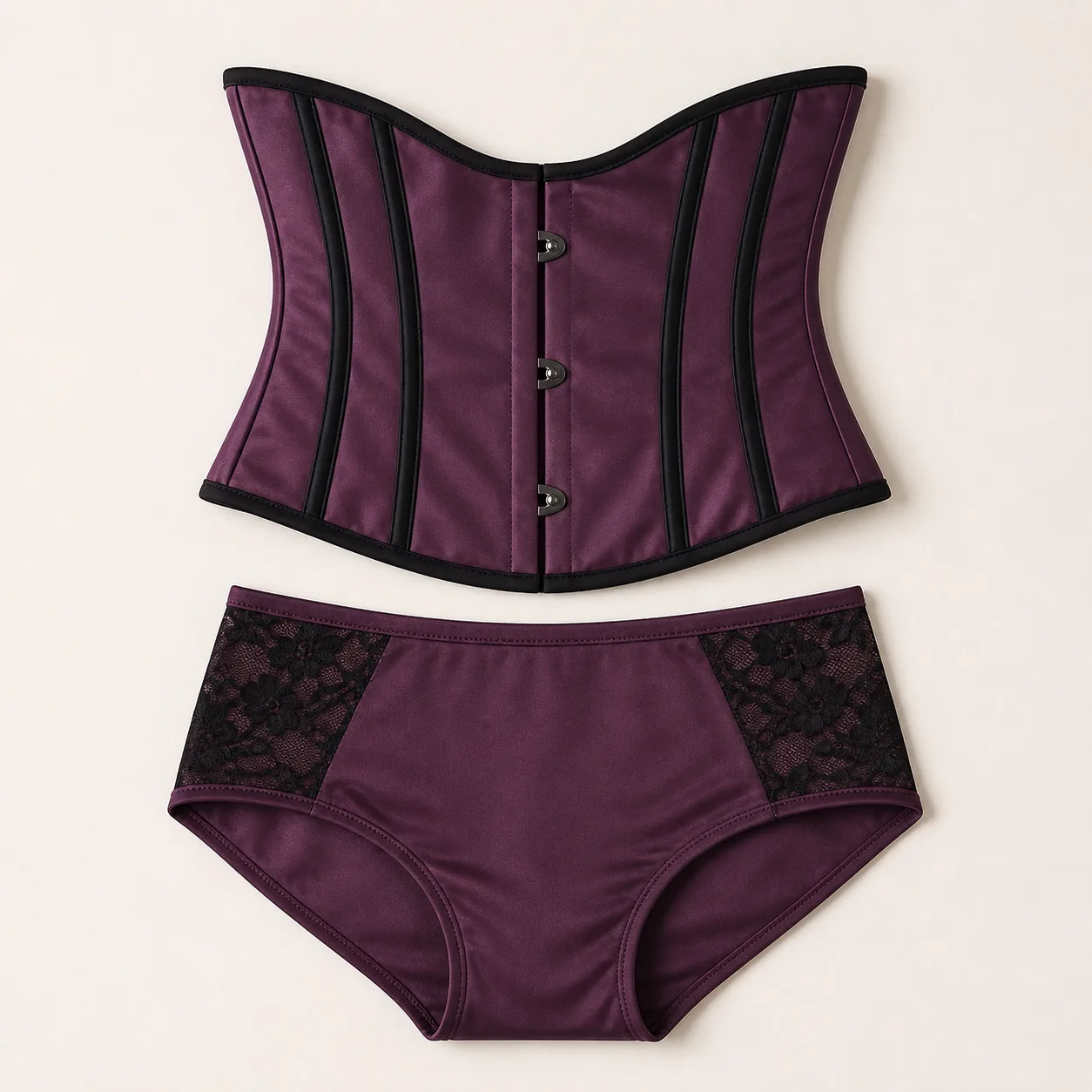 Six-Stay Underbust Corset with Three-Clasp Front Busk and High-Waist Brief