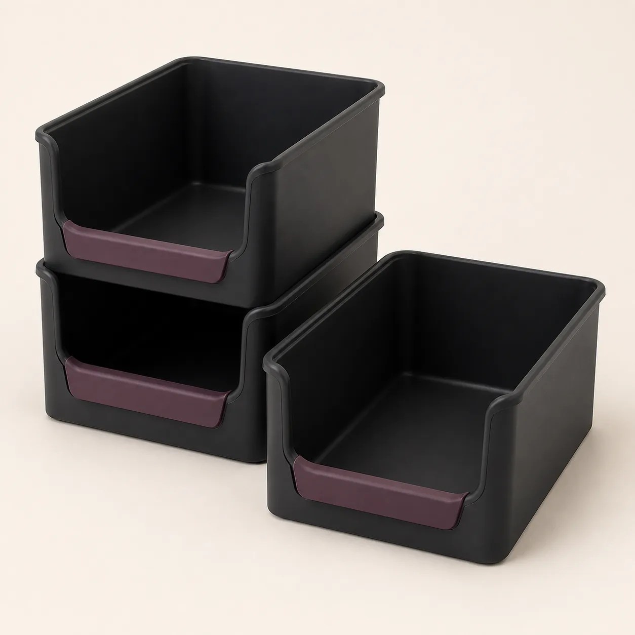 Stackable Open-Front Care-Supply Shelf Bins, 3-Pack