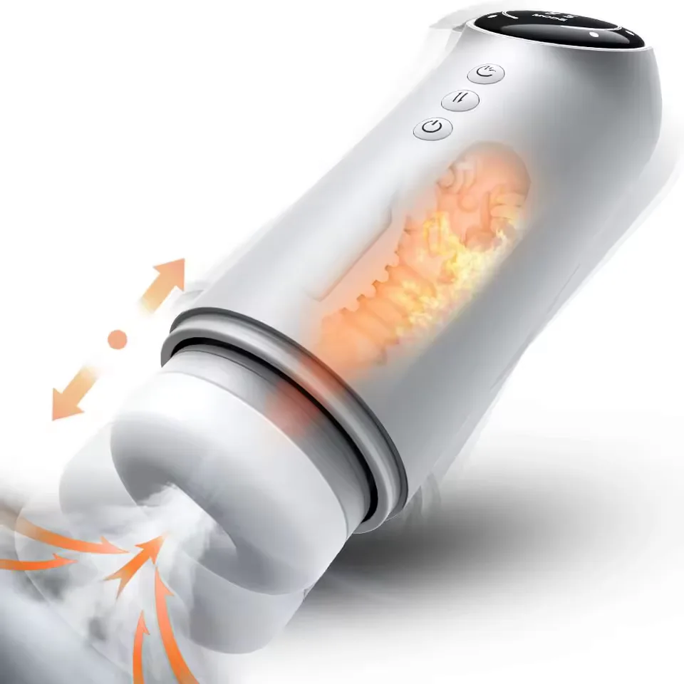 KRSJJ M696 White/Silver Heated-Base Thrusting Suction Stroker - Image 2