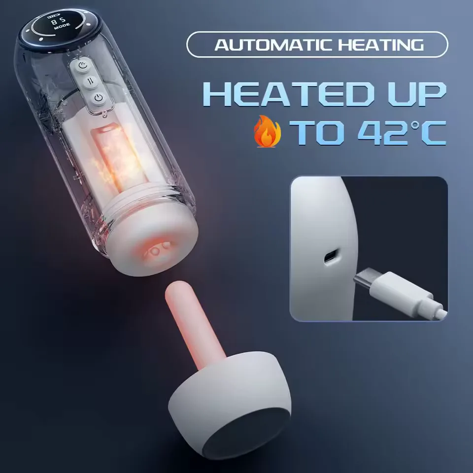 KRSJJ M696 White/Silver Heated-Base Thrusting Suction Stroker - Image 3
