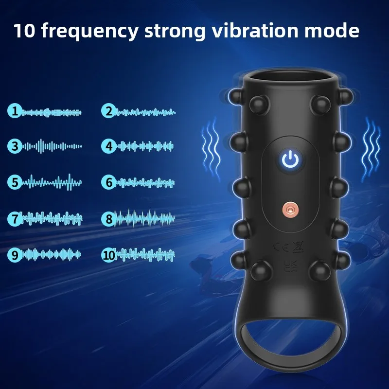 HB-2426 Black Textured Vibrating Ring Sleeve - Image 3