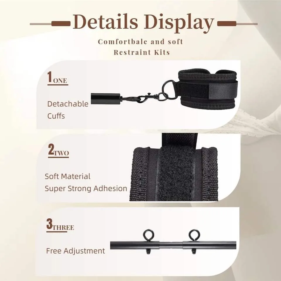 Black Wolf Telescopic Four-Cuff Spreader Bar Restraint Set - Image 3