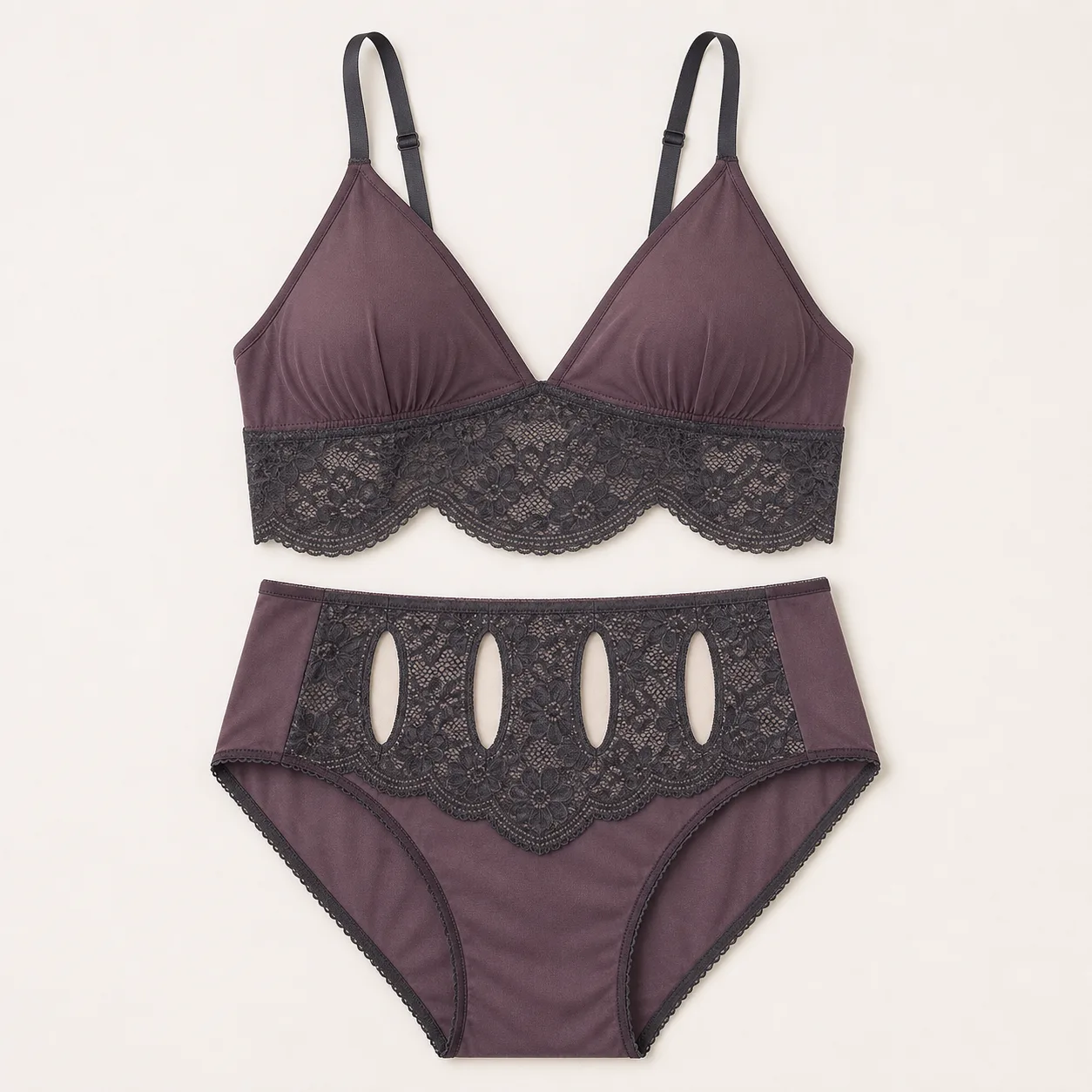 Three-Arch Longline Lace Bralette with Four-Window High-Waist Brief