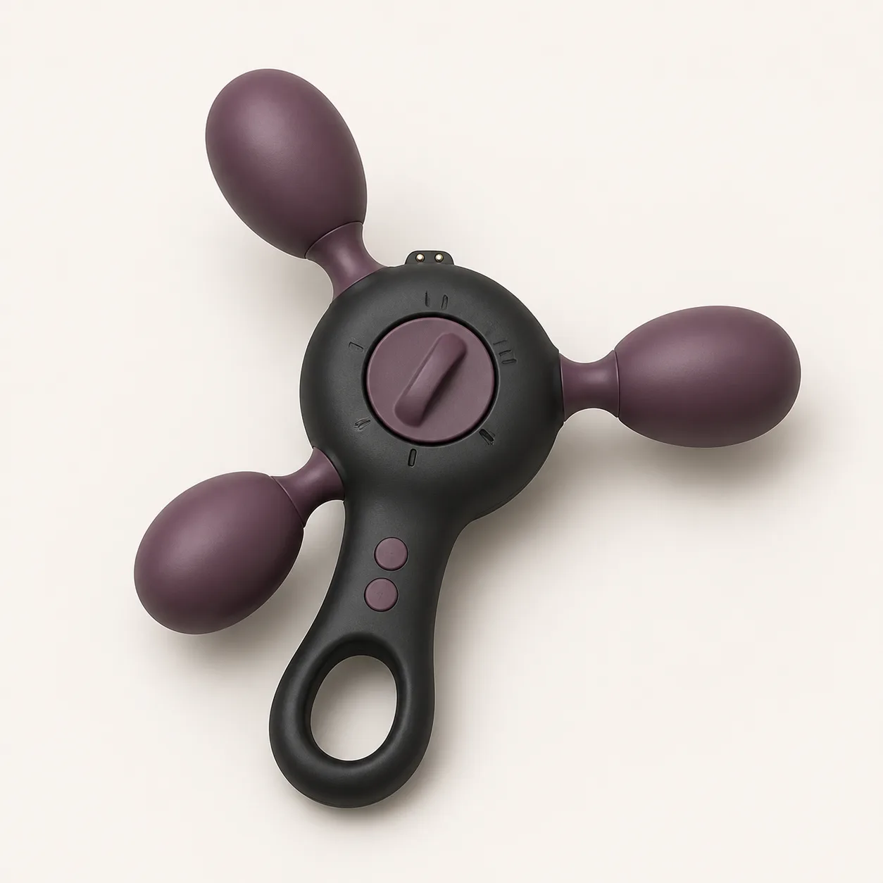 Three-Arm Clover Mini Vibrator with Rounded Domes, Rotary Selector Dial and Oval Thumb Loop
