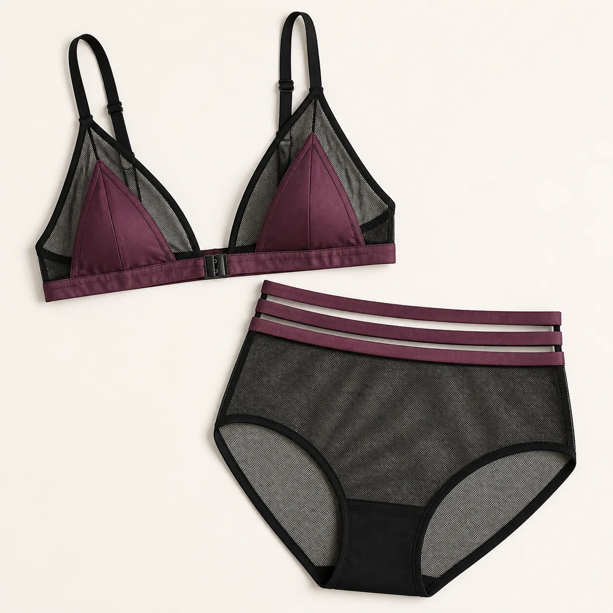 Three-Band High-Waist Mesh Lingerie Set