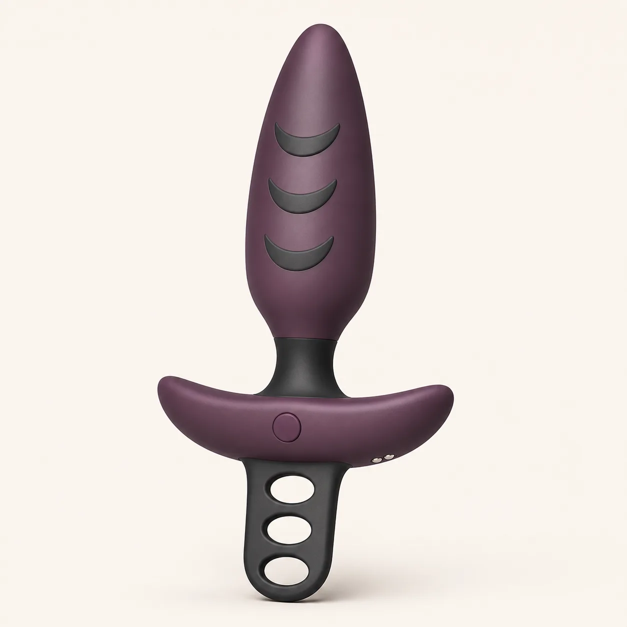 Three-Crescent Panel Vibrating Anal Plug with Flex-Neck, Bow-Tie Safety Base and Triple-Window Grip