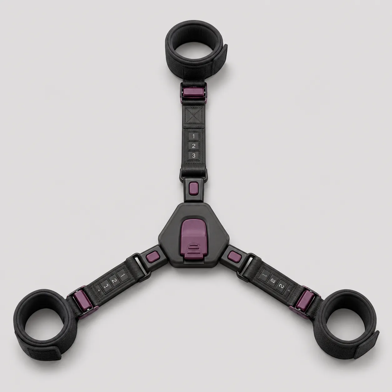 Three-Cuff Folding Tri-Hub Restraint with Independent Cam Straps