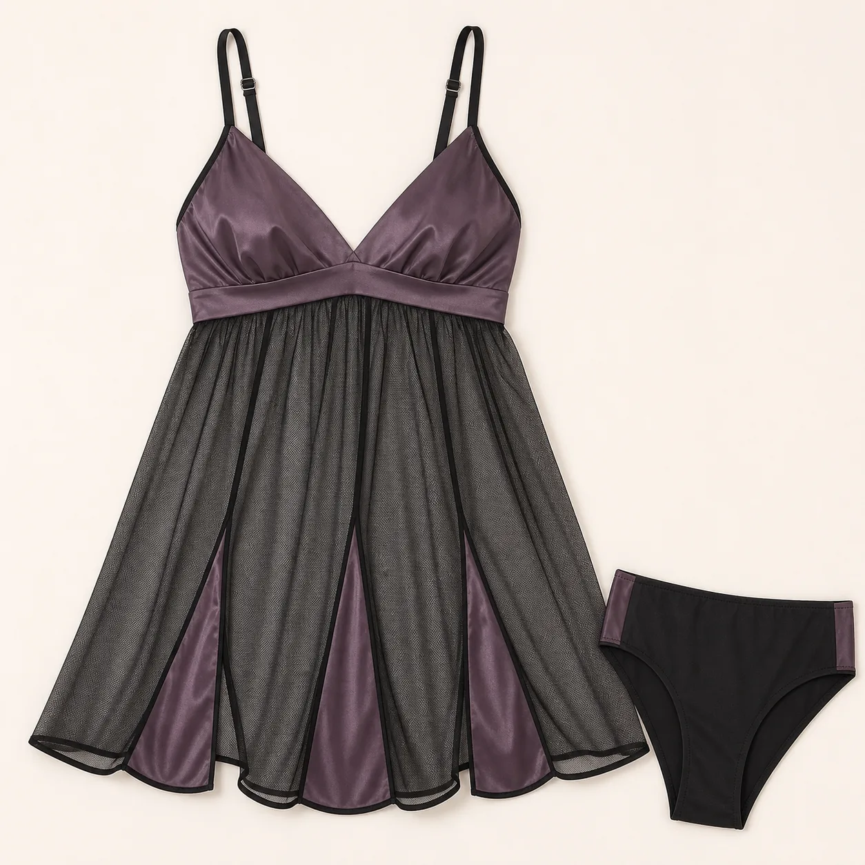 Three-Gore Adjustable Mesh Babydoll Set