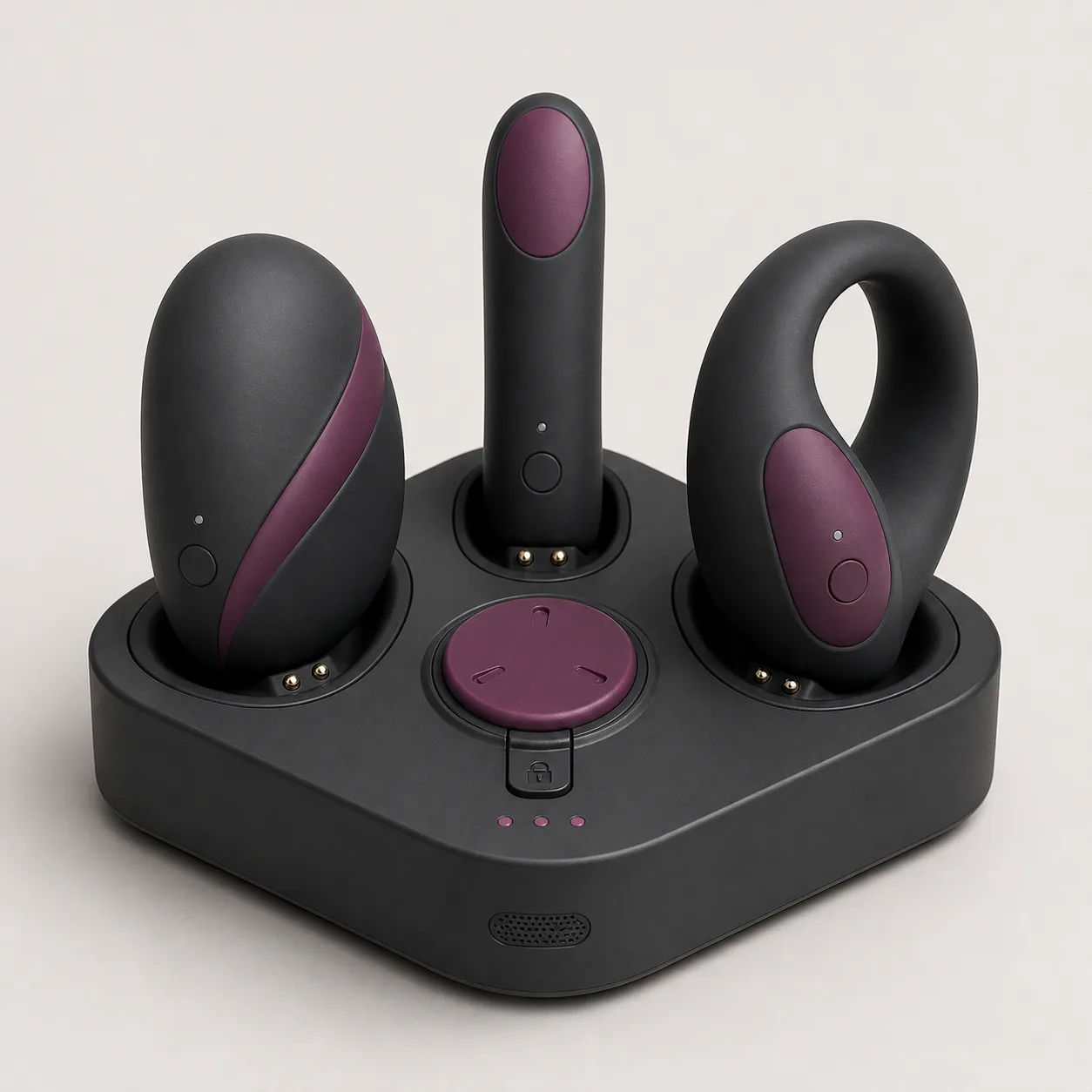 Three-Node Phase-Lock Couples Vibrator Set with Triangular Charging Dock