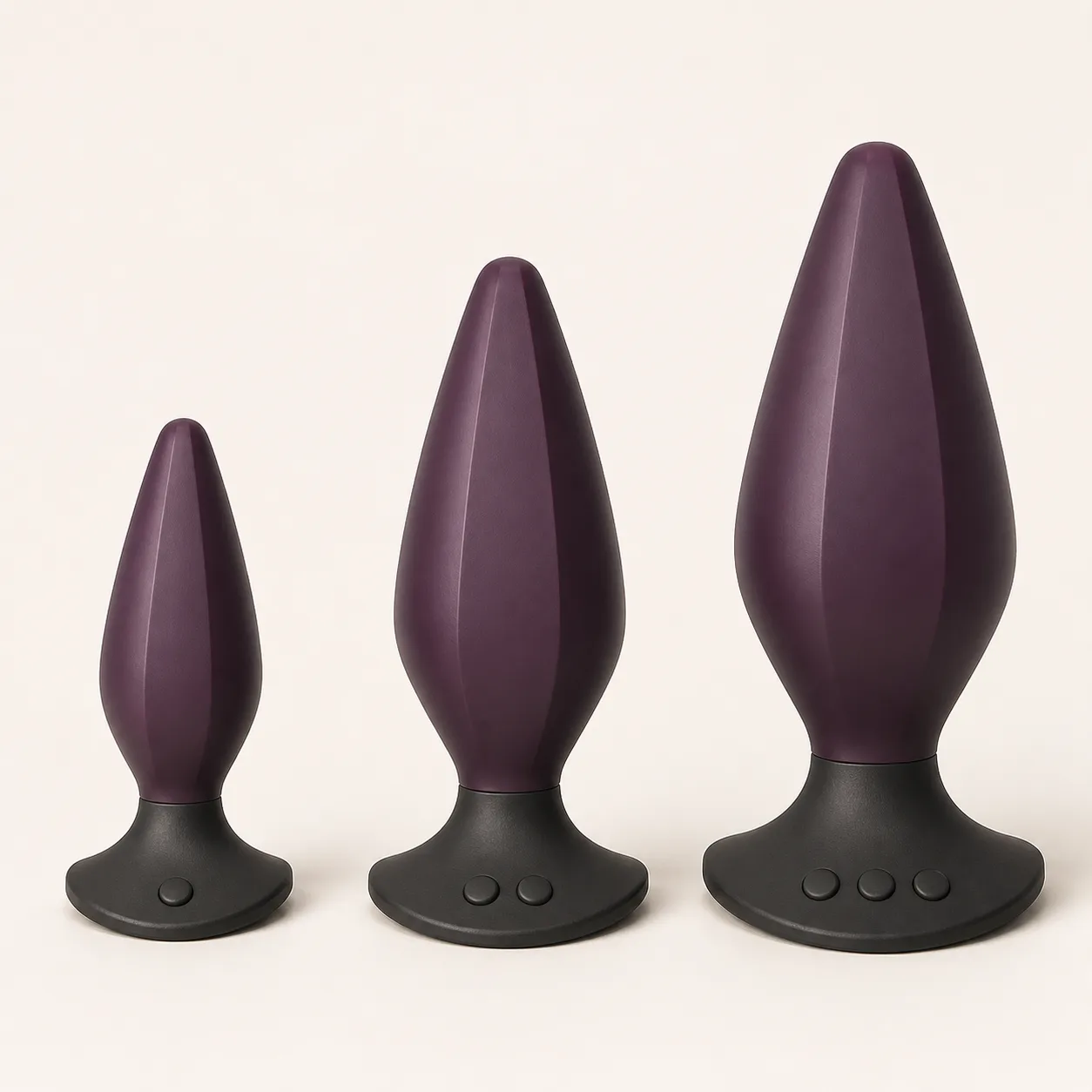 Three-Size Six-Facet Teardrop Anal Trainer Set with Curved Shield Bases and Graded Marker Dots
